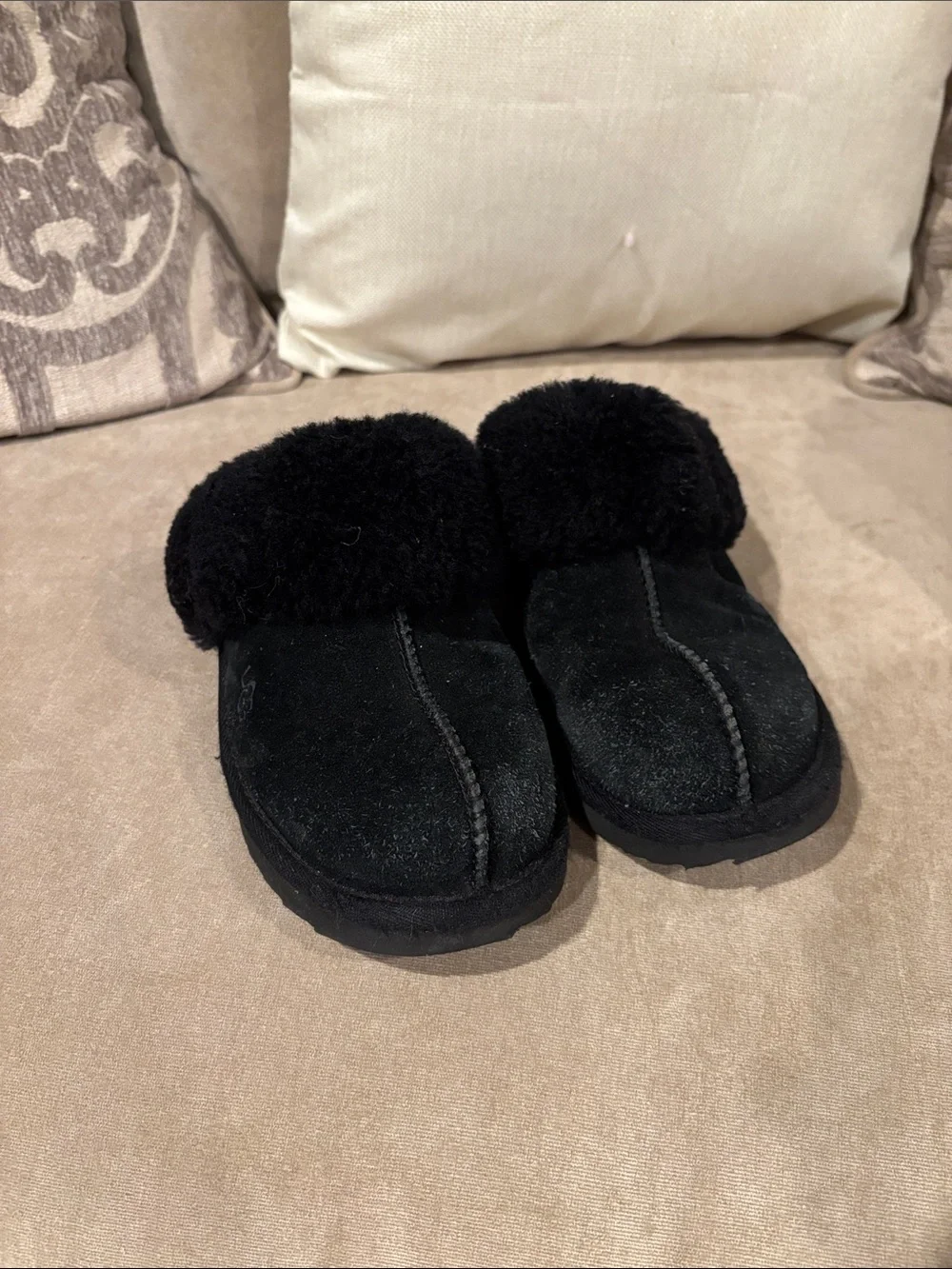 Ugg Kids Black Shearling-Lined Slip-On Shoes